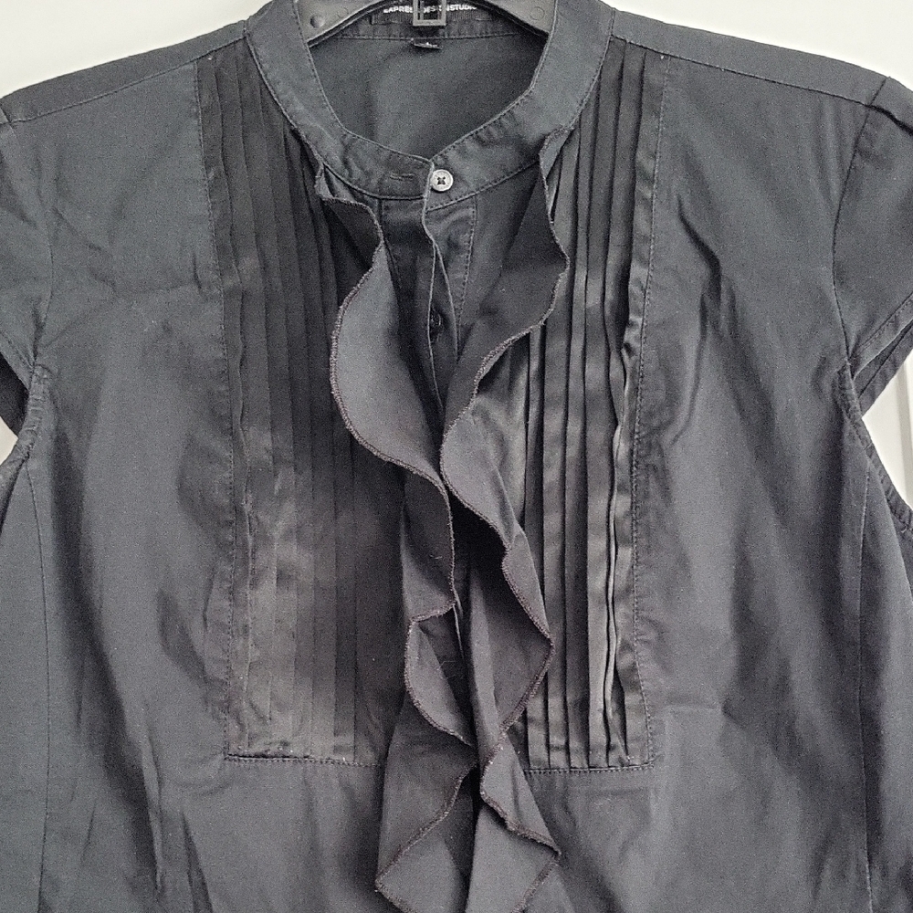 Express Black Ruffled Buttoned Blouse - Picture 2 of 5